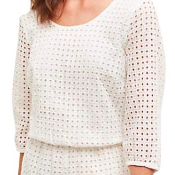 Anthropologie Lilka Women's White Eyelet Bow Back 3/4 Sleeve Romper - Picture 4 of 7